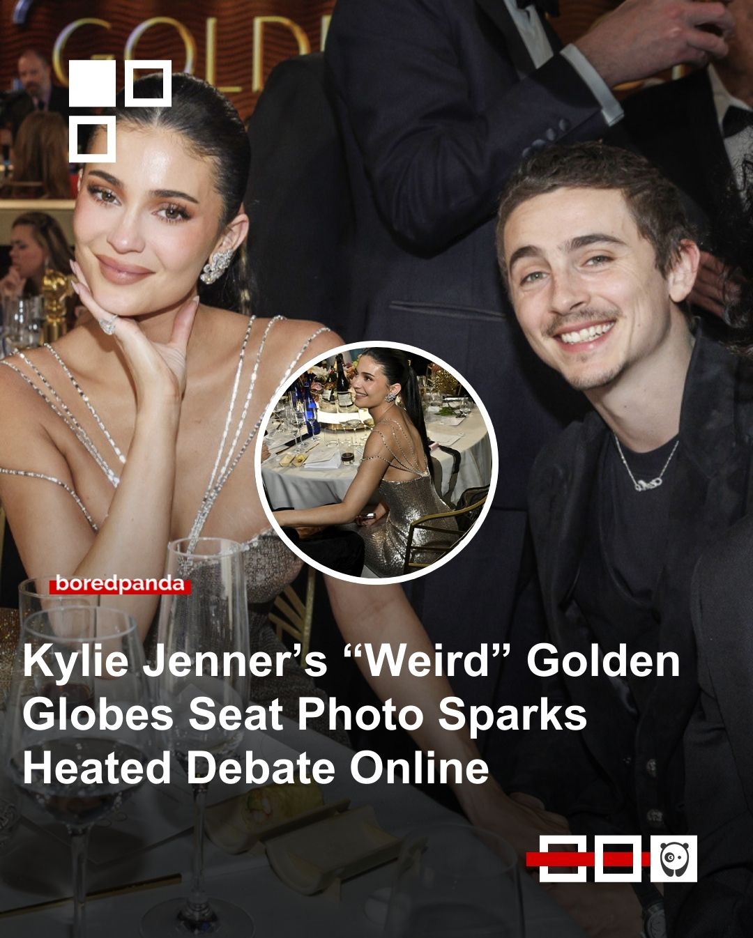 Kylie Jenner’s “weird” Golden Globes seat photo sparks heated debate online. Click link in bio for more!