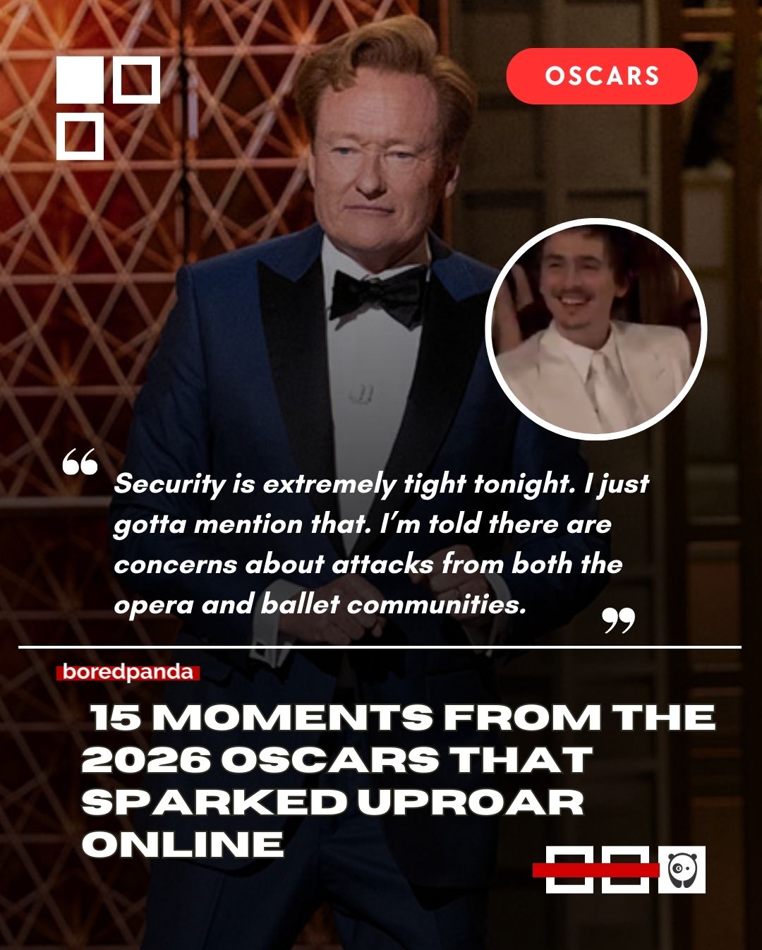 Returning host Conan O’Brien wasted no time stirring the pot at the #AcademyAwards as he put Timothée Chalamet on the spot over his “no one cares about ballet and opera” comment… and the moment quickly went #viral

But that was just the beginning...

The night quickly spiraled into a series of cringey jokes, awkward speeches, and tense on-camera moments that had viewers secondhand embarrassed. See all at the link in bio 🔗