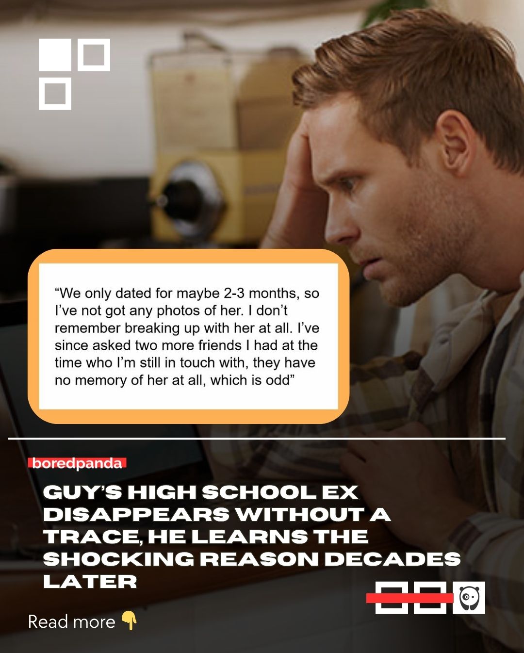 He tried searching for his high-school girlfriend online. Even his closest friends swore she was entirely made up. After spending two decades convinced his own brain fabricated the romance to cope with a bad breakup, a bizarre encounter at a kids' sports game finally blew the mystery wide open. 

Read the story at the link in bio.