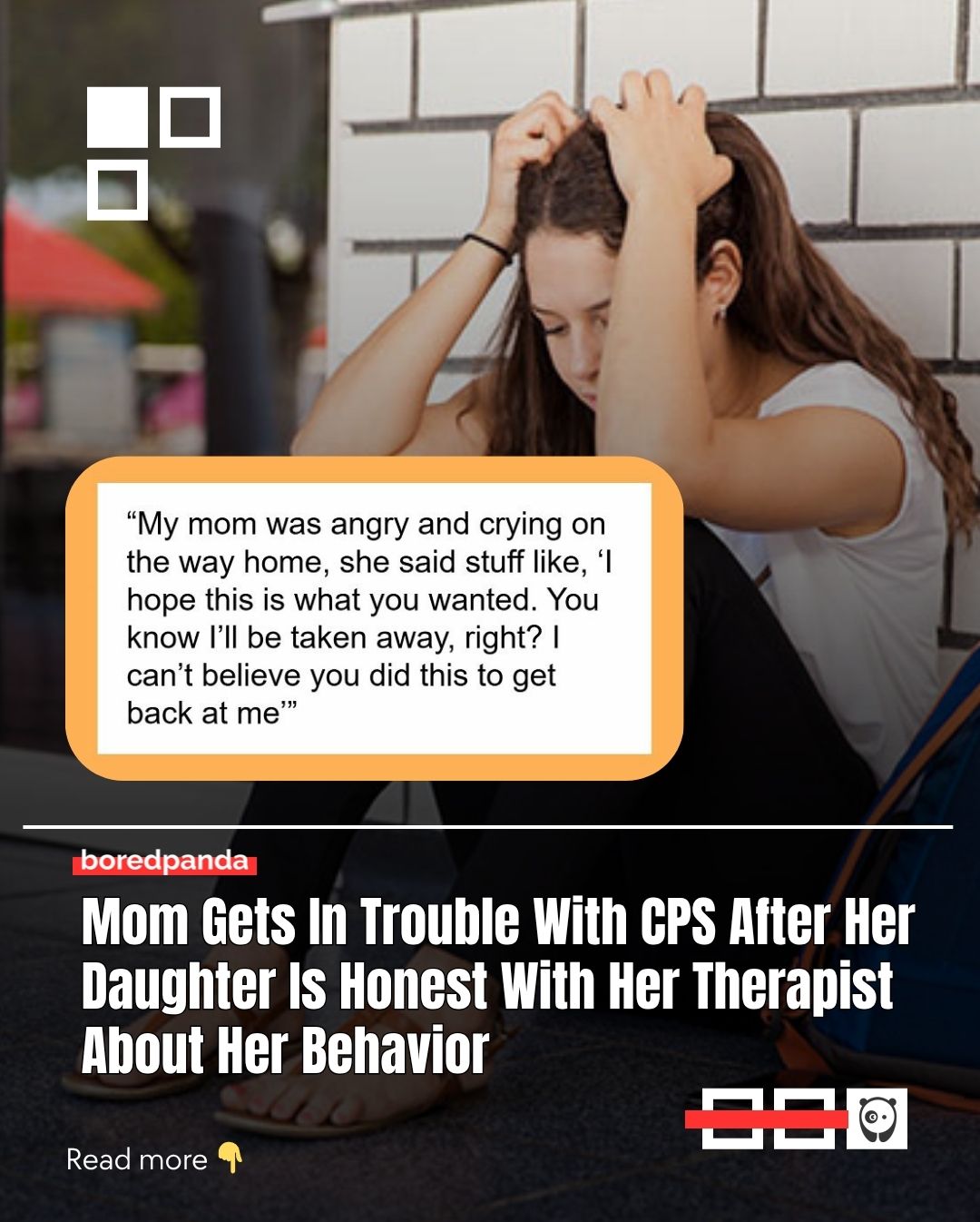 A teen online opened up in therapy about her mom after a tense moment where she was yelled at and overwhelmed, and ended up sharing several past incidents as well. Once the therapist heard about concerns (including a situation where she was hit), the therapist made a mandatory report, which led to CPS visiting her school and asking questions about her safety.

Now things are tense, leaving the teen wondering if speaking up made things worse or if it was the right move.

Click link in bio for the full story.

#therapy #family #viral