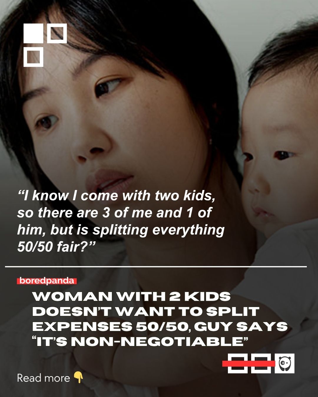 As a single mom of two, she’d have to sell her home to move in with her partner, who earns 3x more and has significant savings. But he insists on splitting everything 50/50 and even expects her to pay him back for expenses while she sells her house.

Now she’s questioning if this is fair or a red flag before taking the next step.

Read the story at the link in our bio.

#relationship #family #drama