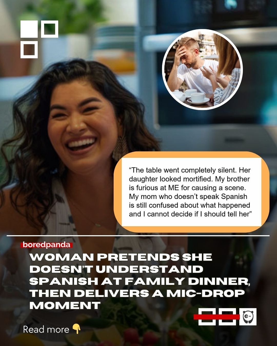 A smooth family dinner was happening. The brother wanted to introduce his girlfriend and her mother to his family, hoping for them to connect. 

However, the mother-in-law-to-be began criticizing everyone in Spanish, only for the man's sister to understand everything that was said. 

Read the story at the link in our bio!