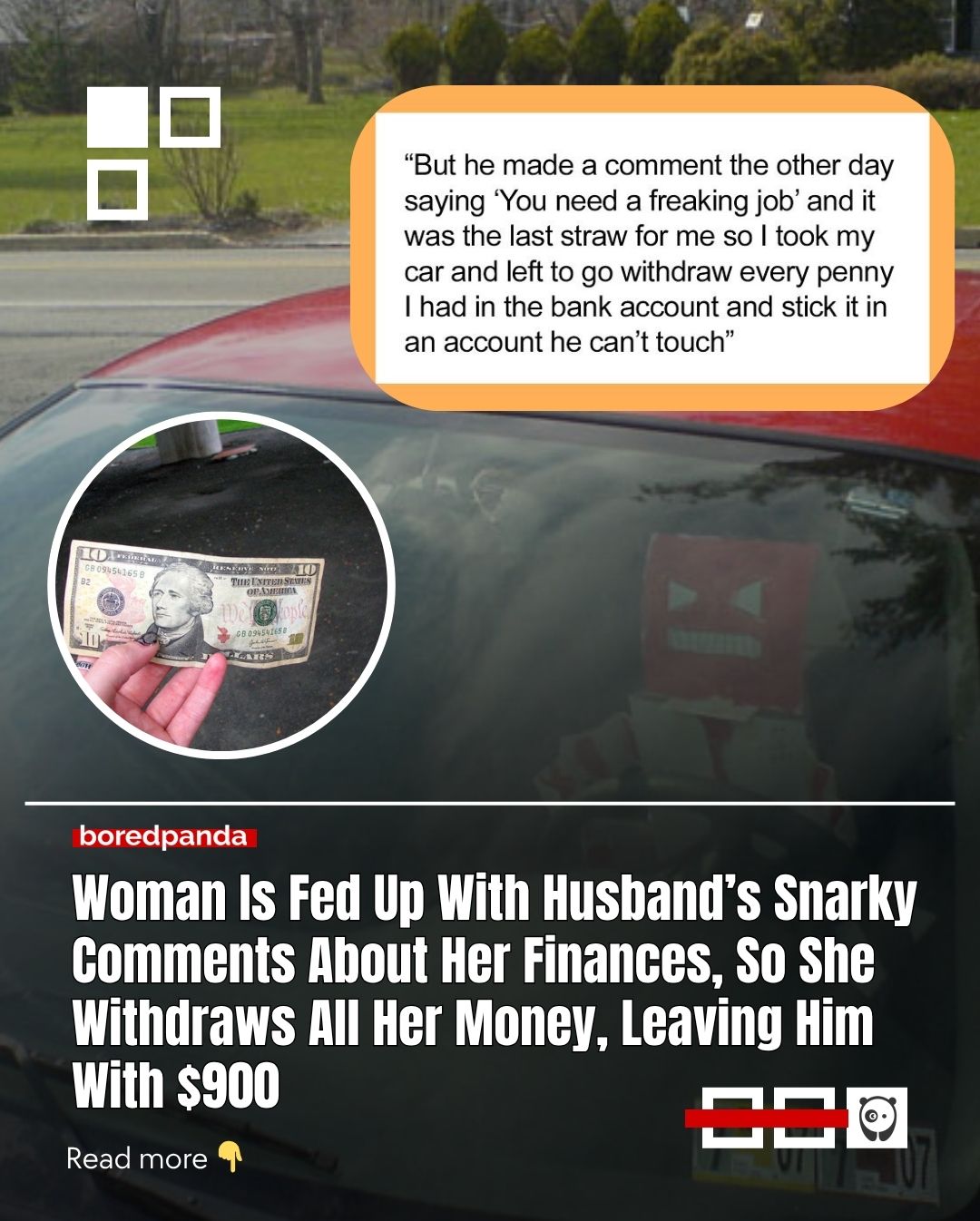 Being in a relationship seemed simple until a sudden problem hit, and you see your partner’s true colors.

This woman had had enough. Years of snarky comments about her finances pushed her over the edge, so she did something shocking. She withdrew every last dollar, leaving him with just $900.

Read the full story at the link in bio.