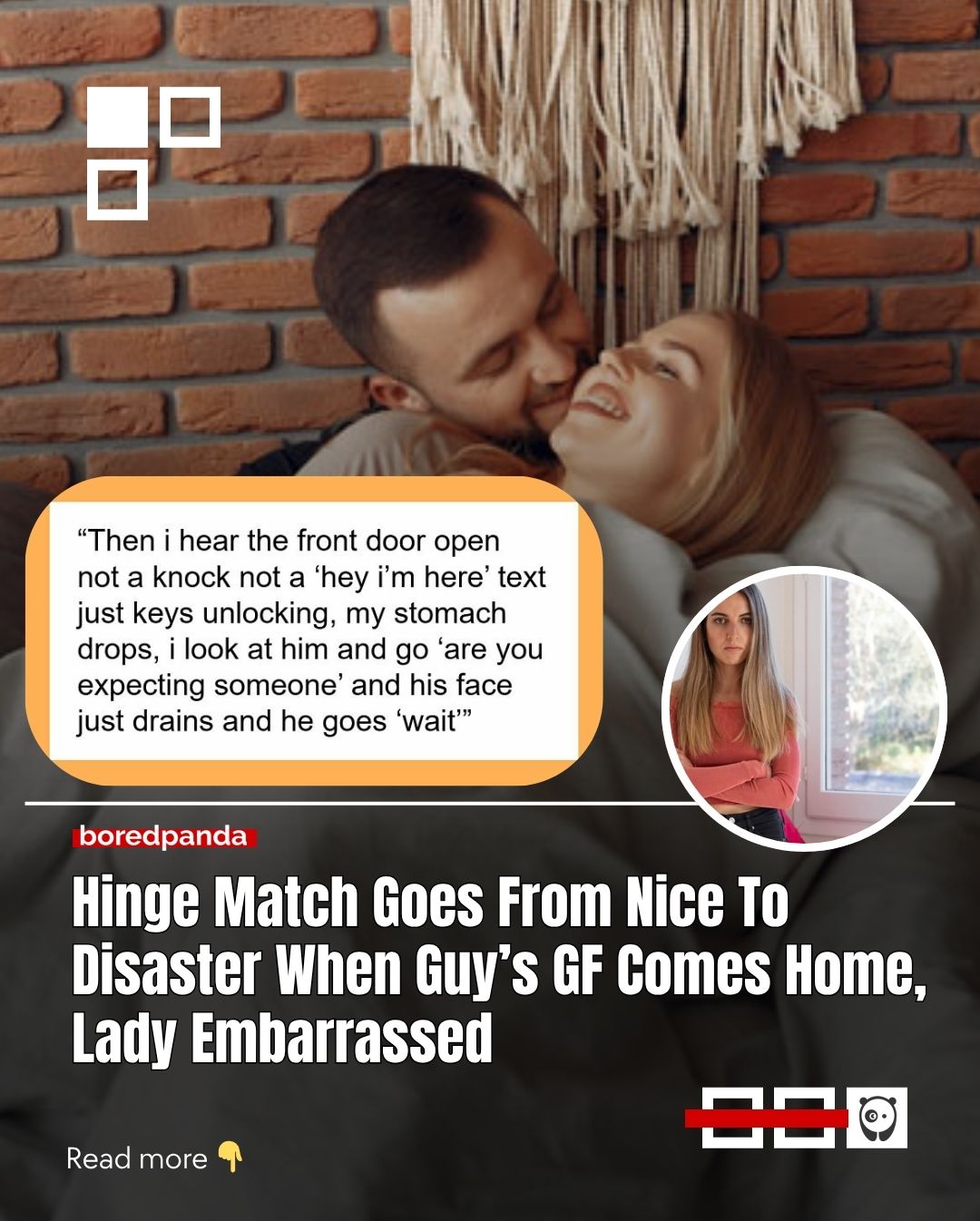 Man makes himself seem single to a woman on a dating app and invites her home, but ends up getting caught by his girlfriend. 

The woman tries her best to escape from the tense situation, but in her chaotic state, she falls flat right in front of the hurt girlfriend. 

Read more at the link in our bio.