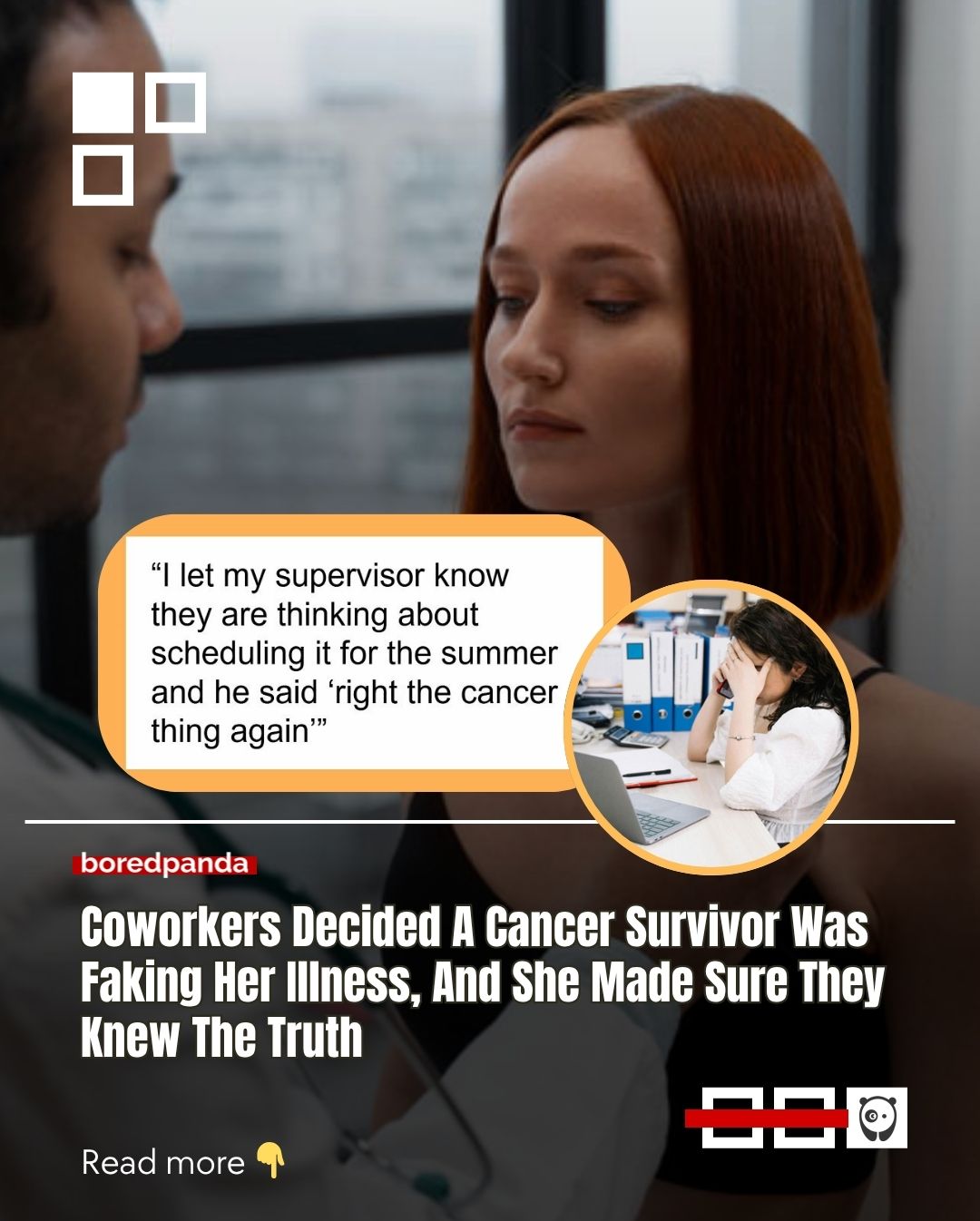 She beat breast cancer, came back to work early, and still had to deal with coworkers claiming she faked it.

After weeks of rumors, whispers, and being accused of abusing medical leave, things finally snapped. 

Now everything’s gone quiet at work, and she’s left wondering if she just made things a whole lot worse.

Read the story at the link in our bio.