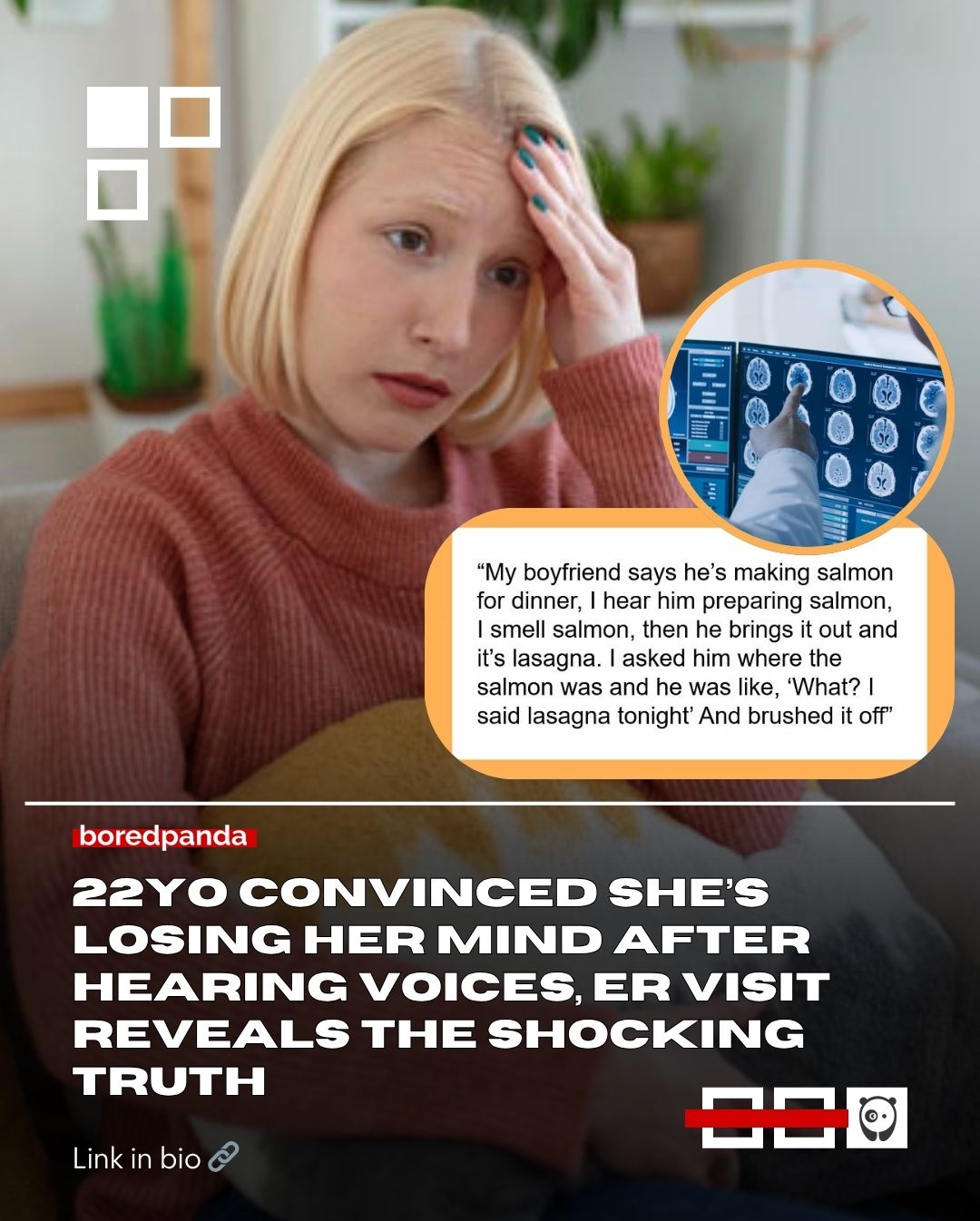 It started with one odd moment at work, hearing something that no one else said. Then it kept happening. Coworkers “insulting” her, strangers saying bizarre things, and even her own boyfriend’s words not matching what she heard.

At first, she brushed it off until it started happening everywhere, all the time. Terrified she was losing her mind, she finally went to the ER.

What they discovered wasn’t what she (or anyone) expected.

Read the full story at the link in our bio.