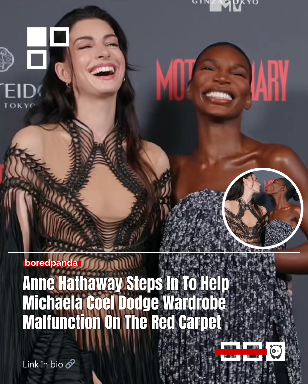 Anne Hathaway helped Michaela Coel dodge a wardrobe malfunction at the London screening of their movie Mother Mary.
The moment drew praise from fans, but critics focused on condemning her dress.
Hathaway has a packed 2026, with multiple films lined up for consecutive releases. Read more at the link in our bio.