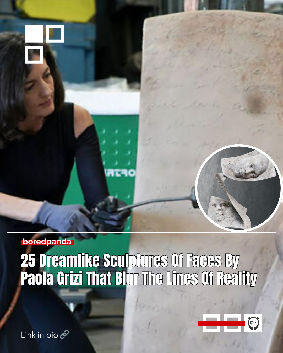 Italian artist Paola Grizi creates sculptures that feel as if they exist somewhere between literature, memory, and the human subconscious. Working primarily in bronze and terracotta, she transforms books, pages, and folded surfaces into haunting sculptural forms where faces, hands, and fragments of expression seem to emerge from within the material itself. Rather than treating the human face as a straightforward portrait, Grizi uses it almost like a revelation in progress, something half-hidden and half-born, caught between silence and self-discovery.  Read more in bio.