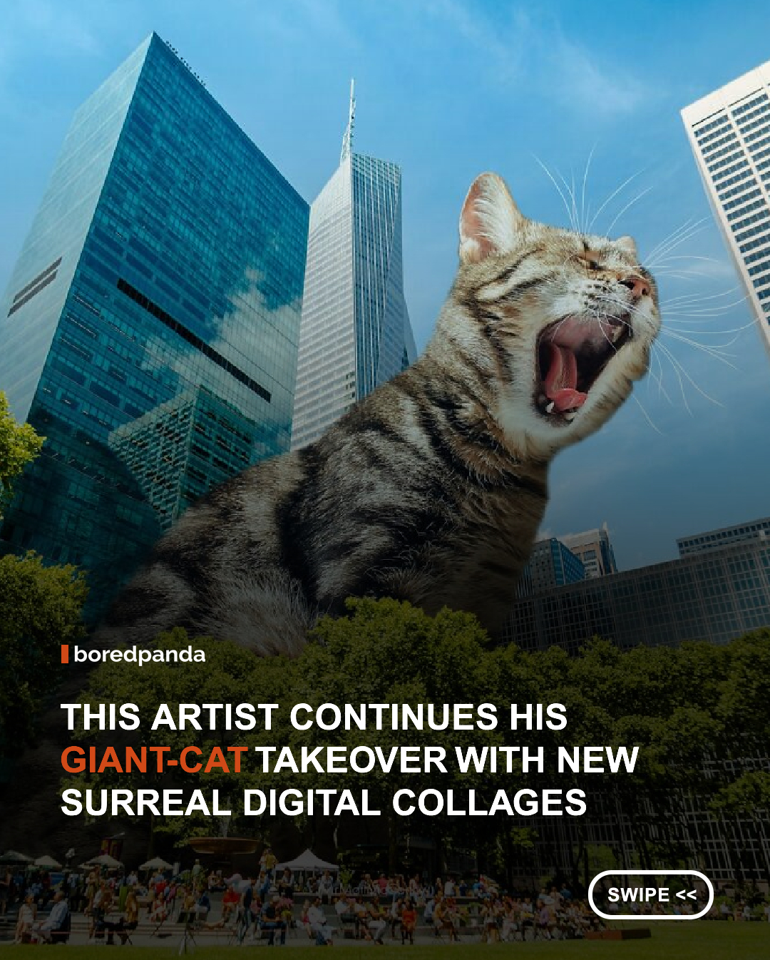 Most cat owners would agree that cats already behave as though the world belongs to them. Digital artist Matt McCarthy simply decided to take that idea literally. Through a long-running series of digital collages, the American artist imagines a reality where these self-appointed rulers are no longer household pets but towering giants capable of dwarfing buildings, beaches, roads, and entire city blocks.