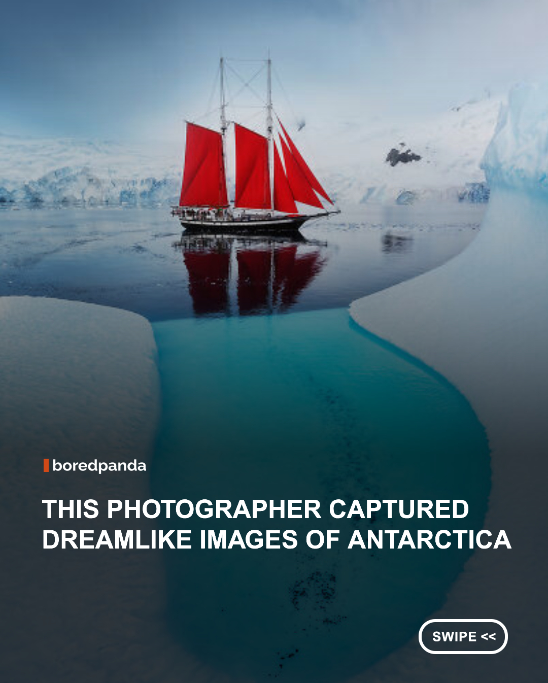 Antarctica is one of those places that already feels almost unreal, but through the lens of photographer Daniel Kordan, its frozen landscapes become even more cinematic. Towering icebergs, quiet waters, snow-covered peaks, and endless shades of blue create a setting that looks untouched by time. Add a schooner with striking red sails into the frame, and the result is a series of photographs that feel both adventurous and dreamlike. #photography #art #danielkordan #antarctica