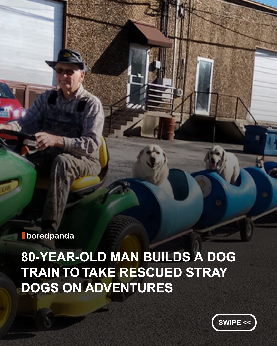 Eugene Bostick, an 80-year-old senior citizen in Fort Worth, Texas, spends his days operating what just might be the coolest train in the world. His homemade train takes rescued stray dogs out for fun rides around the neighborhood and in the surrounding woods.