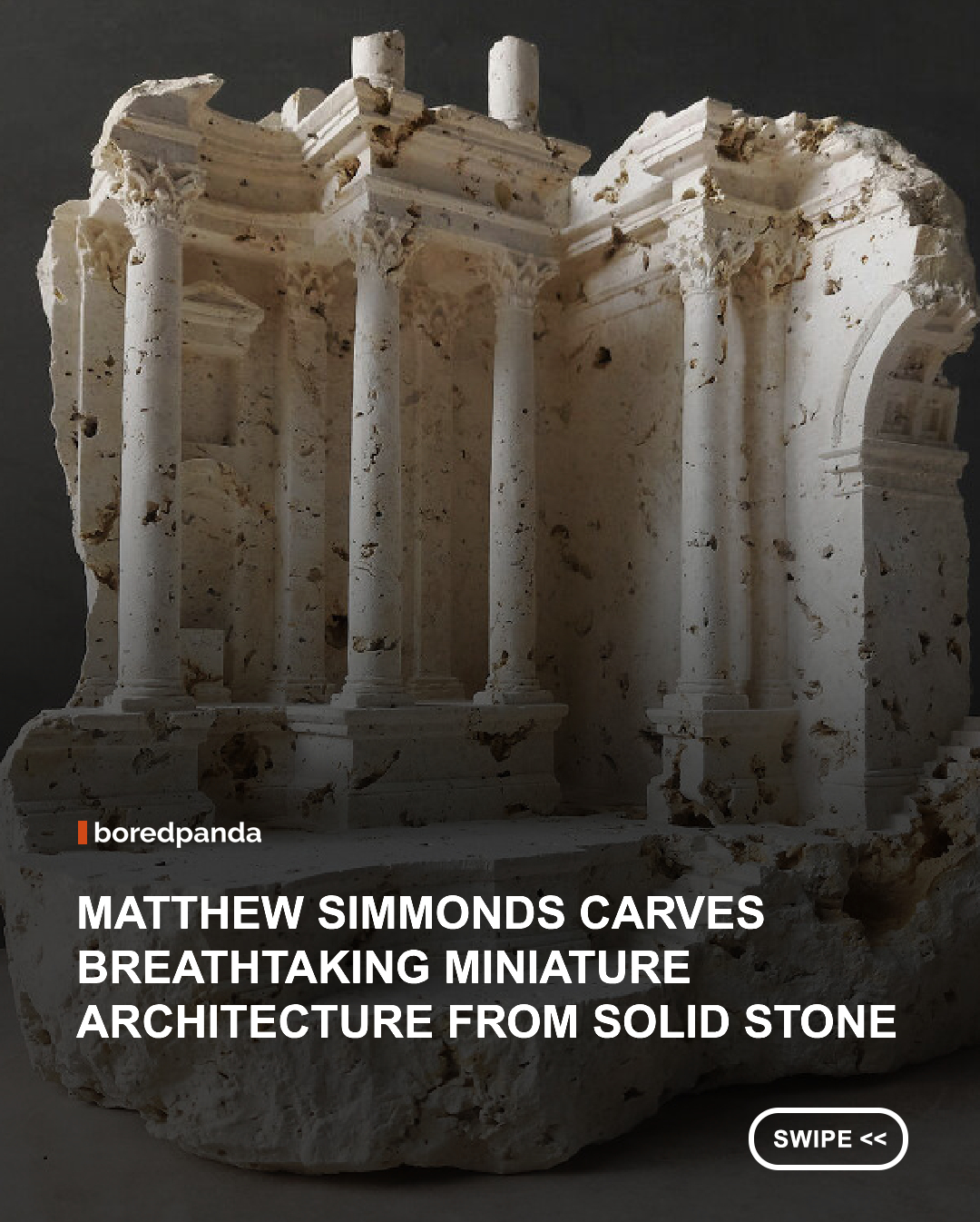 British sculptor Matthew Simmonds transforms solid blocks of marble and stone into breathtaking miniature architectural worlds. Inspired by ancient cathedrals, monasteries, and classical architecture, his intricate carvings reveal hidden interiors filled with arches, columns, staircases, and vaulted ceilings. By blending the raw beauty of natural stone with remarkable craftsmanship, Simmonds creates sculptures that invite viewers to imagine entire worlds concealed within a single block of marble. 🏛️✨🪨 #art #sculpture #stone #matthewsimmonds