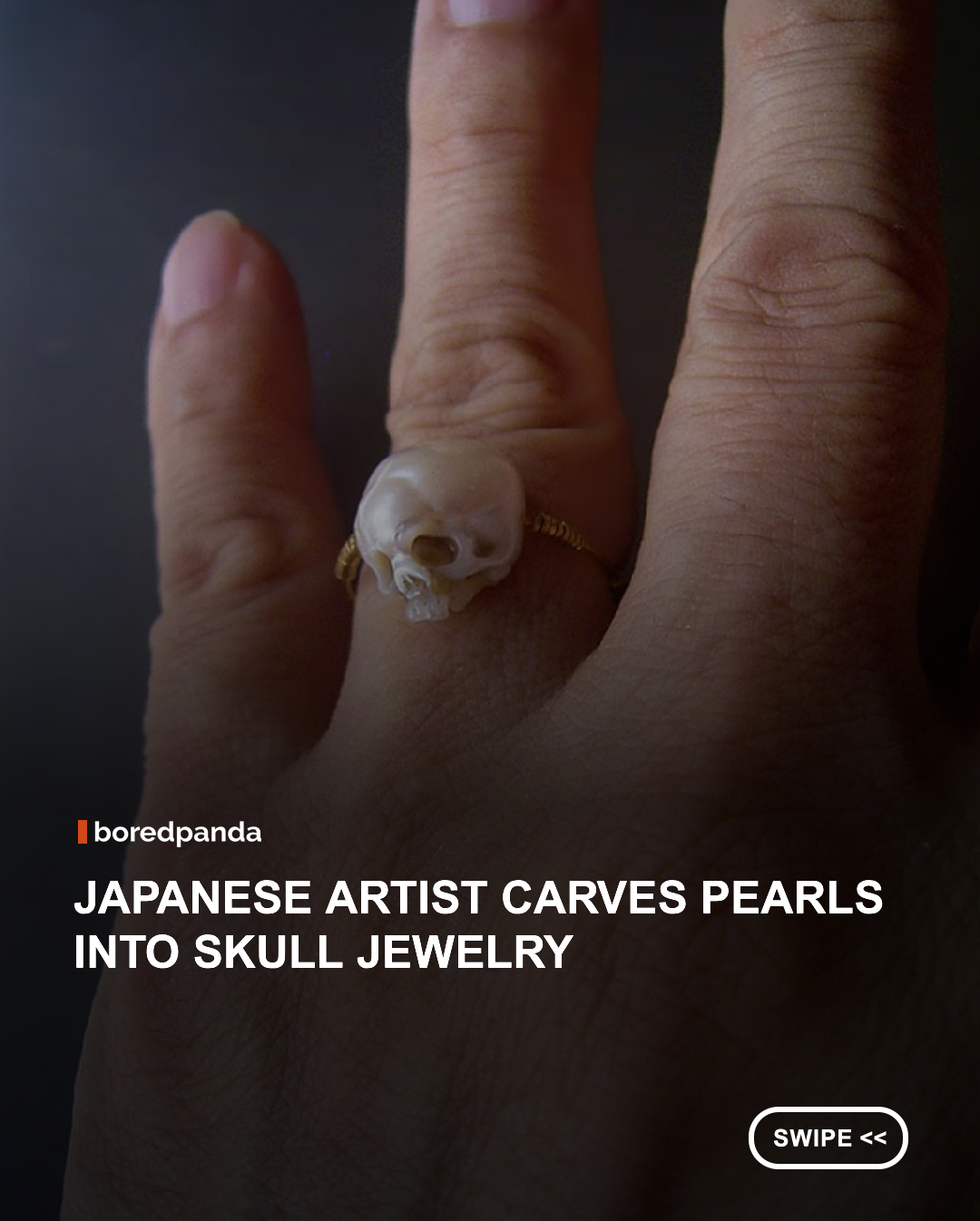 Shinji Nakaba is a Tokyo-based jewelry designer who’s been creating since 1974. Everything he makes is wearable, and Nakaba often uses unconventional materials to create his pieces. These intricately carved pearl skulls are an example of his exceptional work.