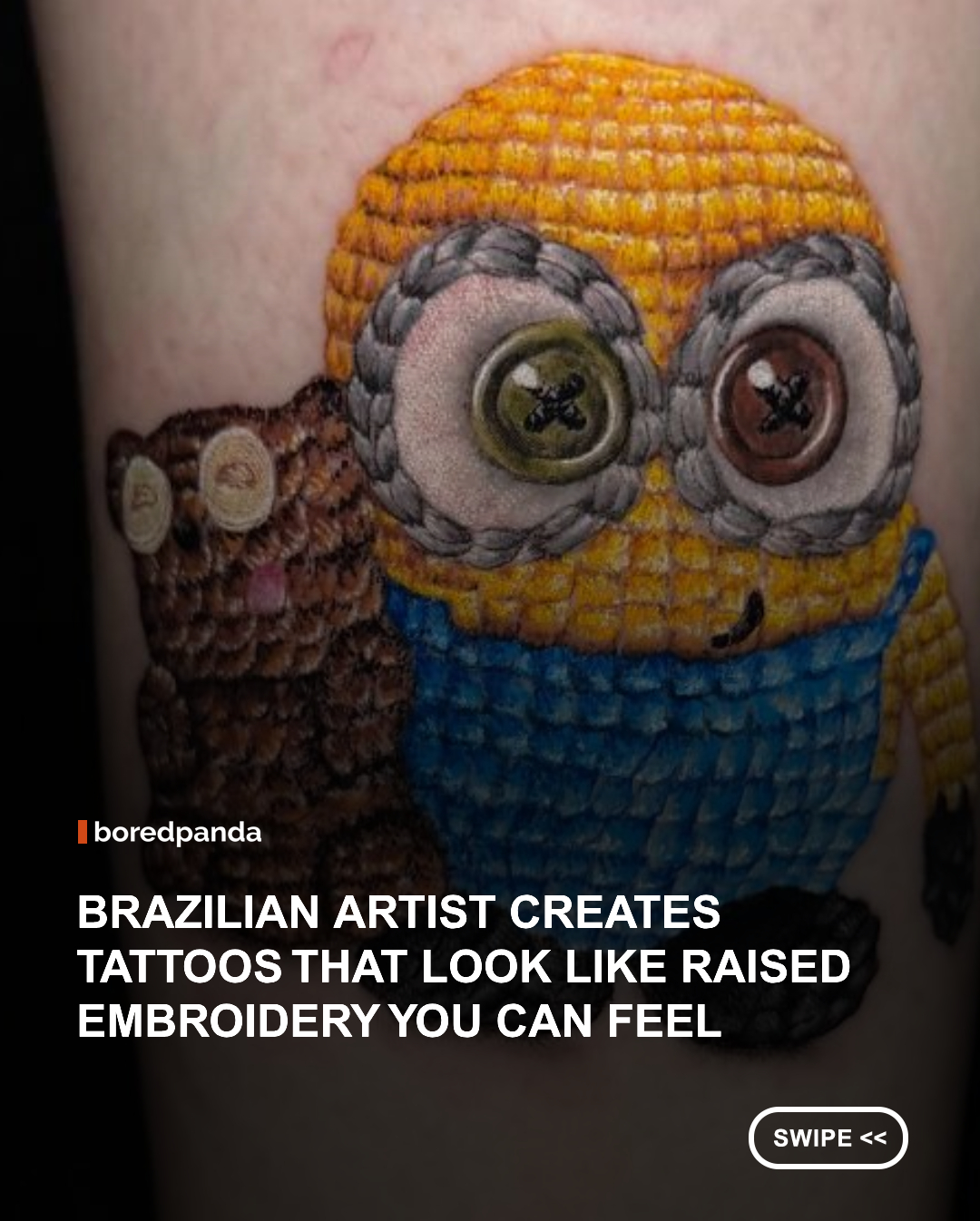 At first glance, you’d swear someone took a needle and thread to skin to create these tattoos. That “raised” stitching, the tiny thread lines, and the soft fabric texture all make it look like real embroidery sitting on top of the body. But the trick is that it’s only ink, and Brazilian tattoo artist Vinícius Moschen is the one pulling it off.

