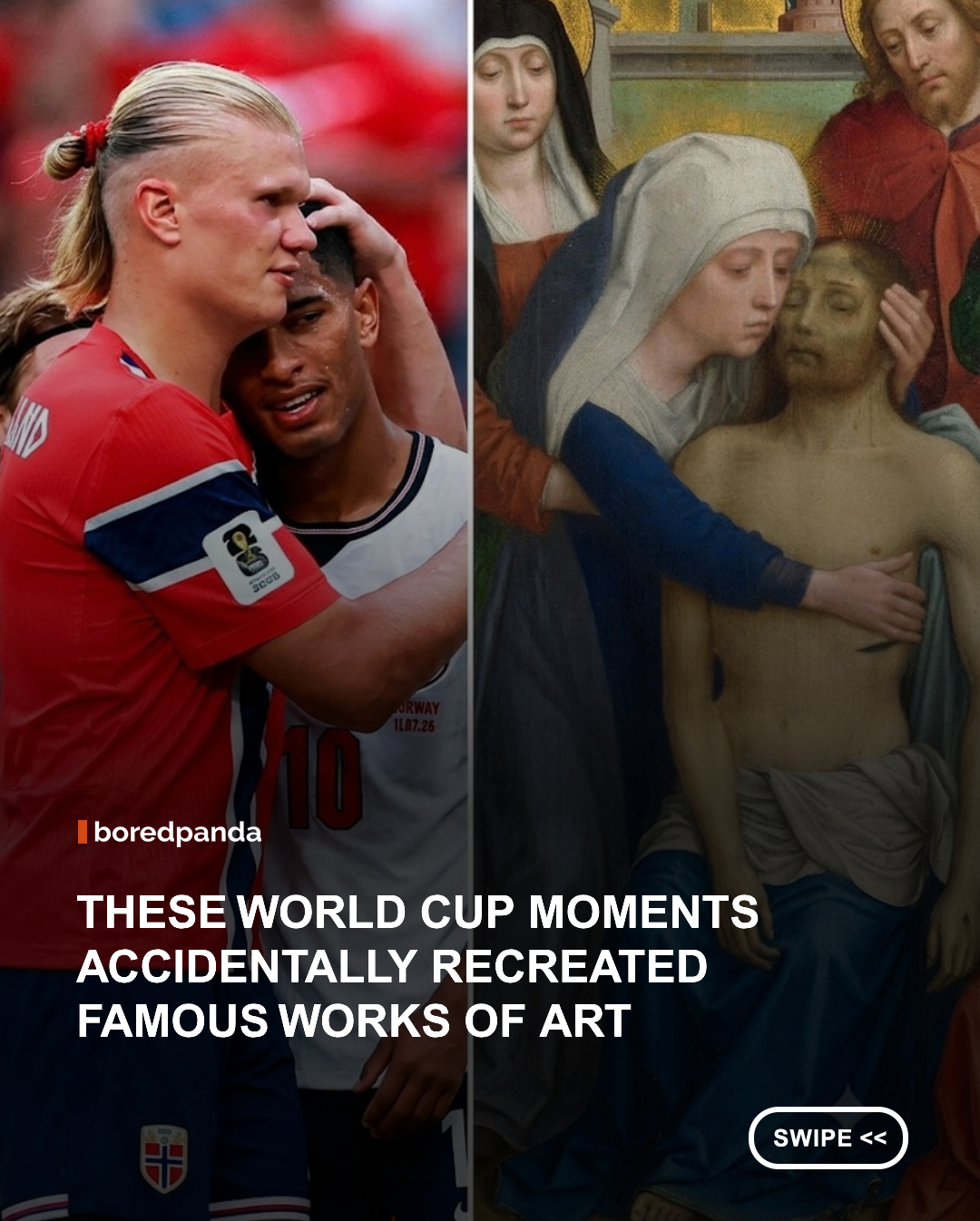 Sometimes, the perfect sports photo looks more like a masterpiece than a match. These incredible World Cup 2026 moments bear an uncanny resemblance to famous works of art, thanks to dramatic poses, perfect timing, and unforgettable expressions. Whether by chance or coincidence, these side-by-side comparisons prove that football can be surprisingly artistic.



#worldcup #classic #classicart