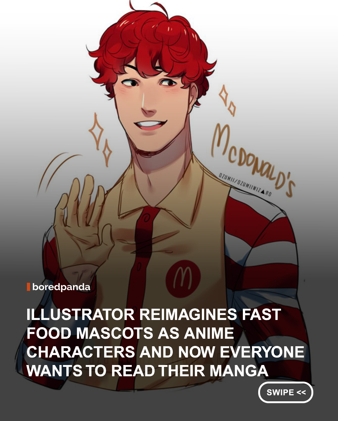 The digital artist from the Philippines who goes by the name Ozumii Wizard has reimagined different fast food mascots and turned them into awesome anime characters. From the famous characters of KFC to McDonald's to Starbucks - she's drawn it all!  