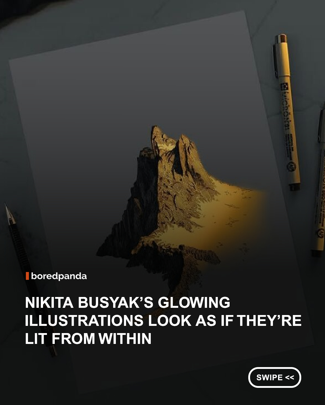 Artist Nikita Busyak transforms ordinary city scenes into captivating works of art by combining detailed hand-drawn sketches with carefully placed lighting effects. As the illustrations illuminate, familiar streets and buildings take on a magical atmosphere, blending architecture, storytelling, and light to create cityscapes that feel both realistic and dreamlike.