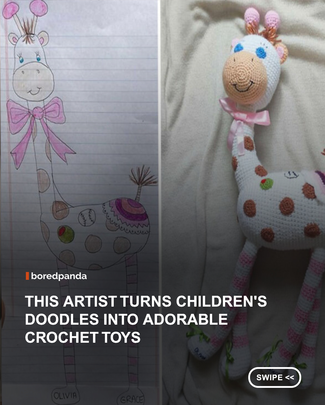Every child's drawing tells a story, and artist Violeta from Violeta Owl transforms those colorful imaginations into handmade plush toys. Rather than correcting uneven lines or unusual proportions, she carefully recreates every quirky detail, from extra-long arms to lopsided smiles, preserving the charm and personality of the original artwork.

Each custom plush is lovingly sewn to match its tiny creator's vision, giving children the magical experience of holding their own imagination in their hands. The heartwarming transformations celebrate creativity, proving that the best designs don't have to be perfect to be unforgettable. #art #crochet #toys