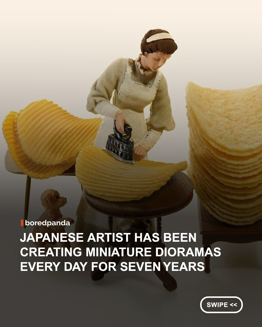 Imagine if we suddenly shrank and the world around us became huge for us. How would we live? We would have to rebuild our homes from different things, bugs would be a much scarier threat, and traveling would take much longer.

That's what this Japanese artist, Tatsuya Tanaka, creates: miniature dioramas showing tiny people living in a big world. Tatsuya makes creative and fun scenarios using all kinds of materials, from food to office supplies to technology. The artist also often portrays famous characters from anime like Dragon Ball or Studio Ghibli. The goal of these dioramas is to raise the spirits of people and show pretty and beautiful locations in a unique and original way. #ِArt #miniatureart #TatsuyaTanaka