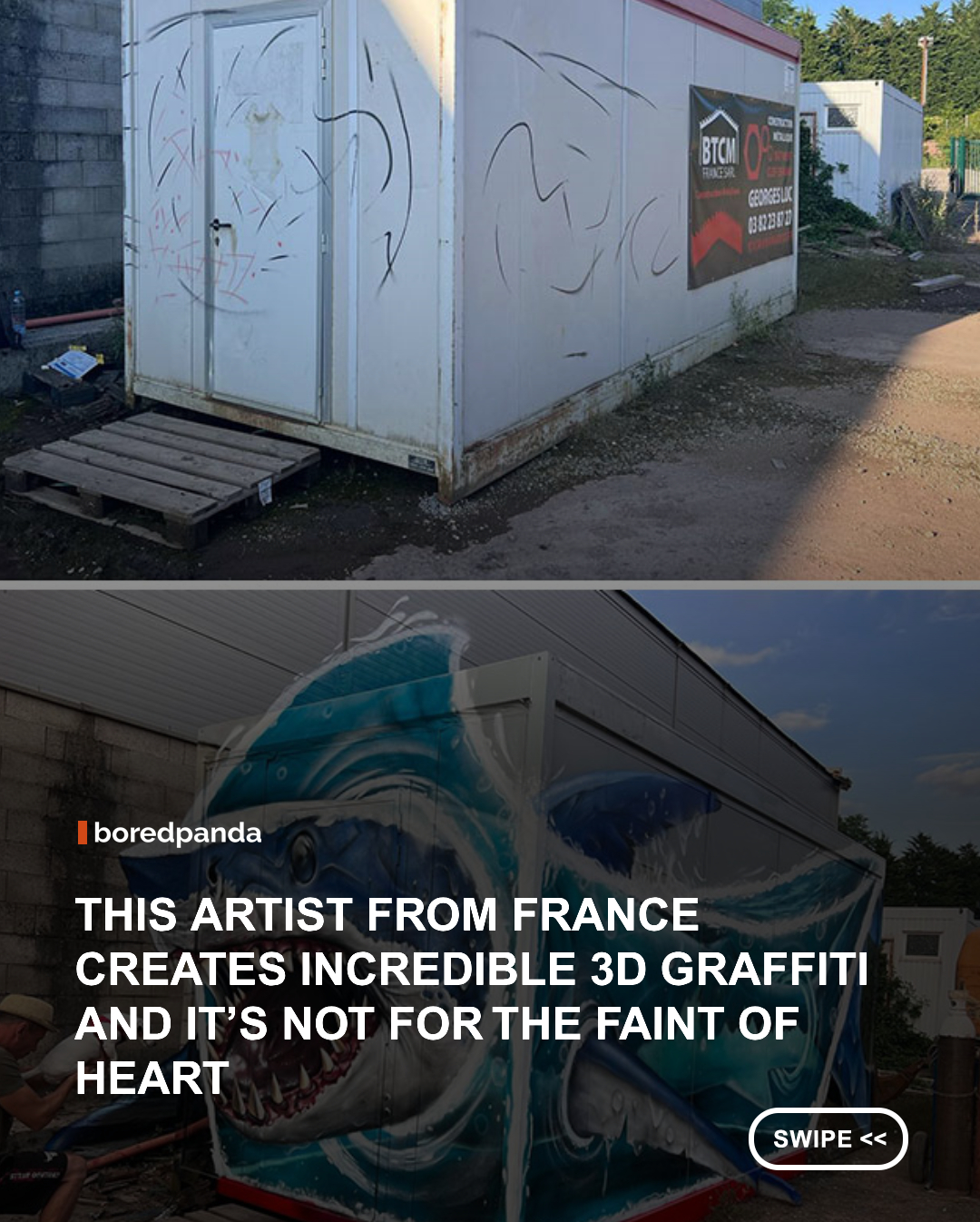 Street art can completely change the way we experience an ordinary space, and French graffiti artist Pierre Bertolotti, better known as Scaf Oner, has made a specialty of doing exactly that. Using carefully constructed perspective, realistic shading, and an impressive eye for detail, he transforms bare walls, concrete pillars, abandoned buildings, and other overlooked or abandoned surfaces into elaborate 3D scenes that seem to extend far beyond their physical surroundings.