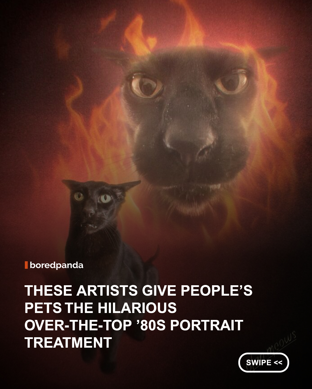 There’s something wonderfully dramatic about the old-school studio portraits that once decorated family living rooms: soft-focus backgrounds, glowing double exposures, and the unmistakable feeling that the subject was starring in their own very serious movie poster. The digital artists behind Olan Meows have taken that nostalgic aesthetic and given it a much sillier modern upgrade by putting cats, dogs, and the occasional internet-famous animal front and center. Even the account’s name appears to be part of the joke, seemingly riffing on Olan Mills, the portrait studio chain whose distinctive style became closely associated with these kinds of dreamy, superimposed family portraits.

