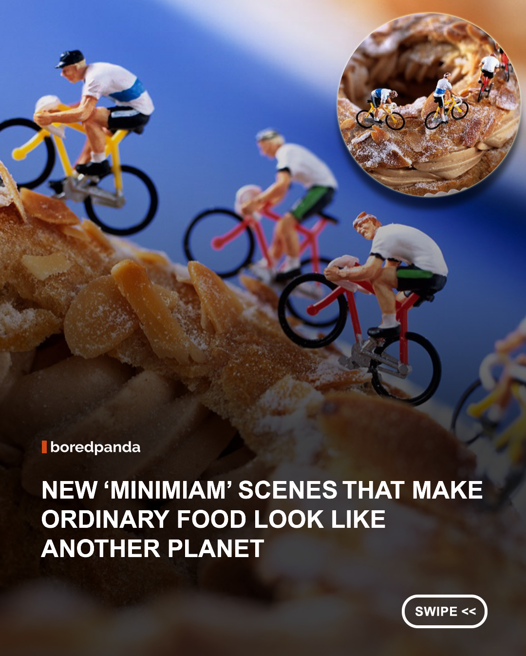 What if a cauliflower became a field for sheep, a watermelon turned into a construction site, or a chocolate bar became an enormous landscape? In the imaginative universe of Minimiam, almost anything is possible. Created by Japanese photographer Akiko Ida and French photographer Pierre Javelle, the duo’s work transforms ordinary food and everyday objects into enormous settings inhabited by tiny figures.

One of the most charming aspects of their work is the way many of the scenes unfold across two images. We first see a close-up of the miniature characters caught in some strange activity; then, when the perspective pulls back, the joke and the scale of their world are revealed. A piece of food suddenly becomes a mountain, a landscape, a workplace, or even an entire little universe.