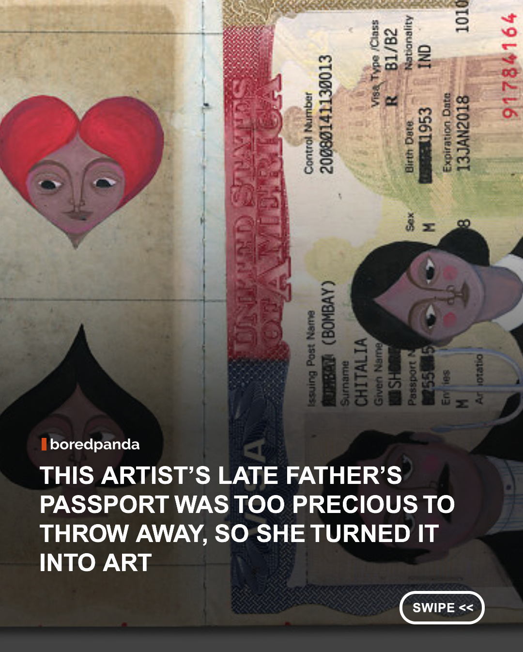  
Illustrator and graphic designer originally from India, Radhika Chitalia has lived and worked in Copenhagen, Denmark, for the past 13 years. Alongside her commercial design practice, she creates deeply personal, hand-painted works that explore memory, emotion, psychology, and the meaning we attach to everyday objects.

One of her most poignant projects began with her late father's expired passport. A passionate traveler, he had dreamed of spending his retirement exploring the world with Radhika's mother, but passed away before those plans could become reality. Years later, while sorting through the last of his belongings, Radhika came across his passport. Unable to throw it away or leave it forgotten in a drawer, she transformed it into a beautifully illustrated memory capsule, a deeply personal tribute that preserves not only his journeys, but also the dreams he never had the chance to fulfill.