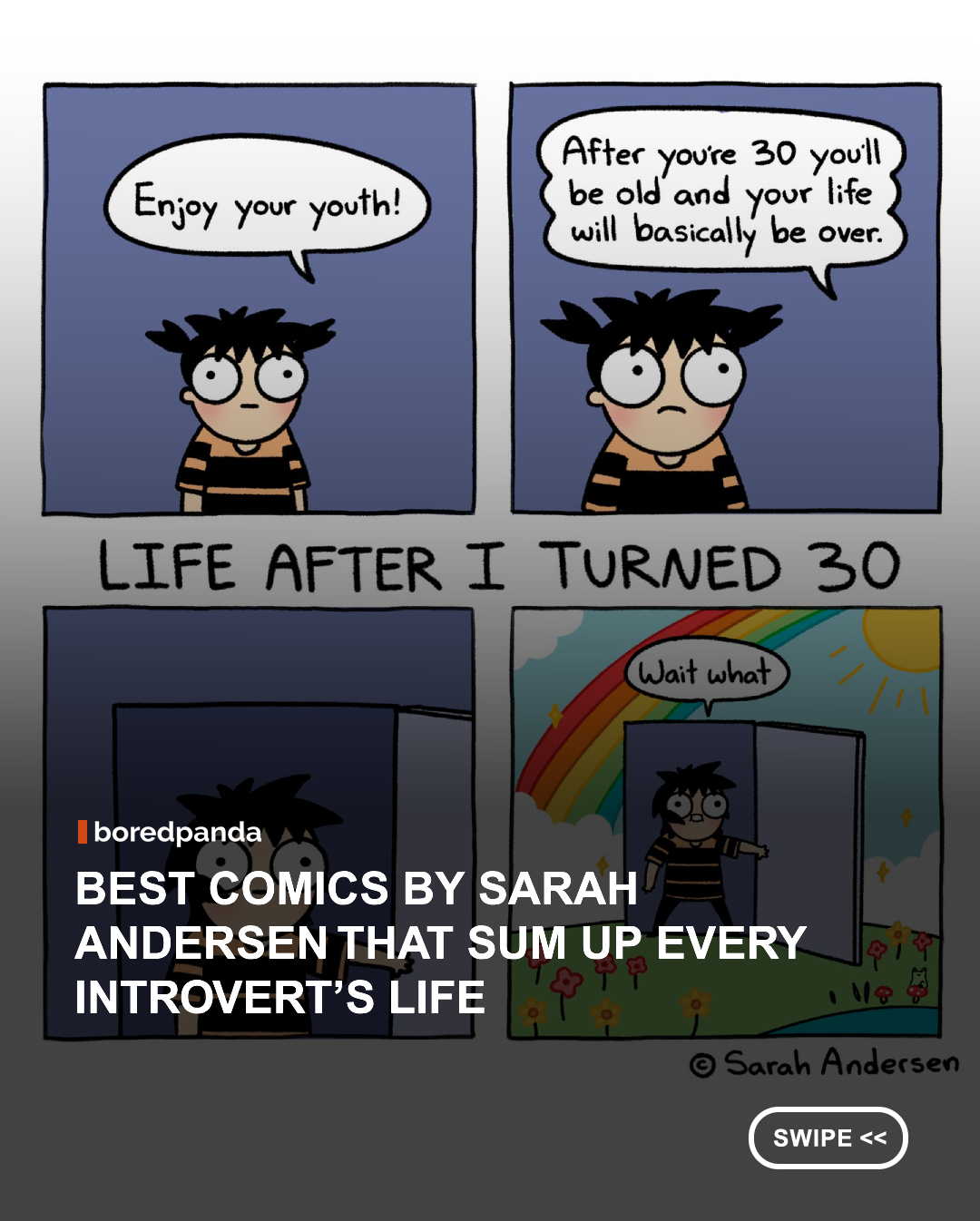 Sarah Andersen @sarahandersencomics has a talent for turning the little struggles, awkward moments, and absurd realities of everyday life into comics that feel way too familiar. From social anxiety and procrastination to relationships, work, self-doubt, and the eternal battle between wanting to be productive and wanting to do absolutely nothing, her illustrations capture those tiny moments most of us experience but rarely talk about. 🫠 Her simple art style and brutally honest humor make each comic feel like someone has somehow been spying on our lives, taking notes, and turning them into jokes.  



#Art #comics #funny #relatable