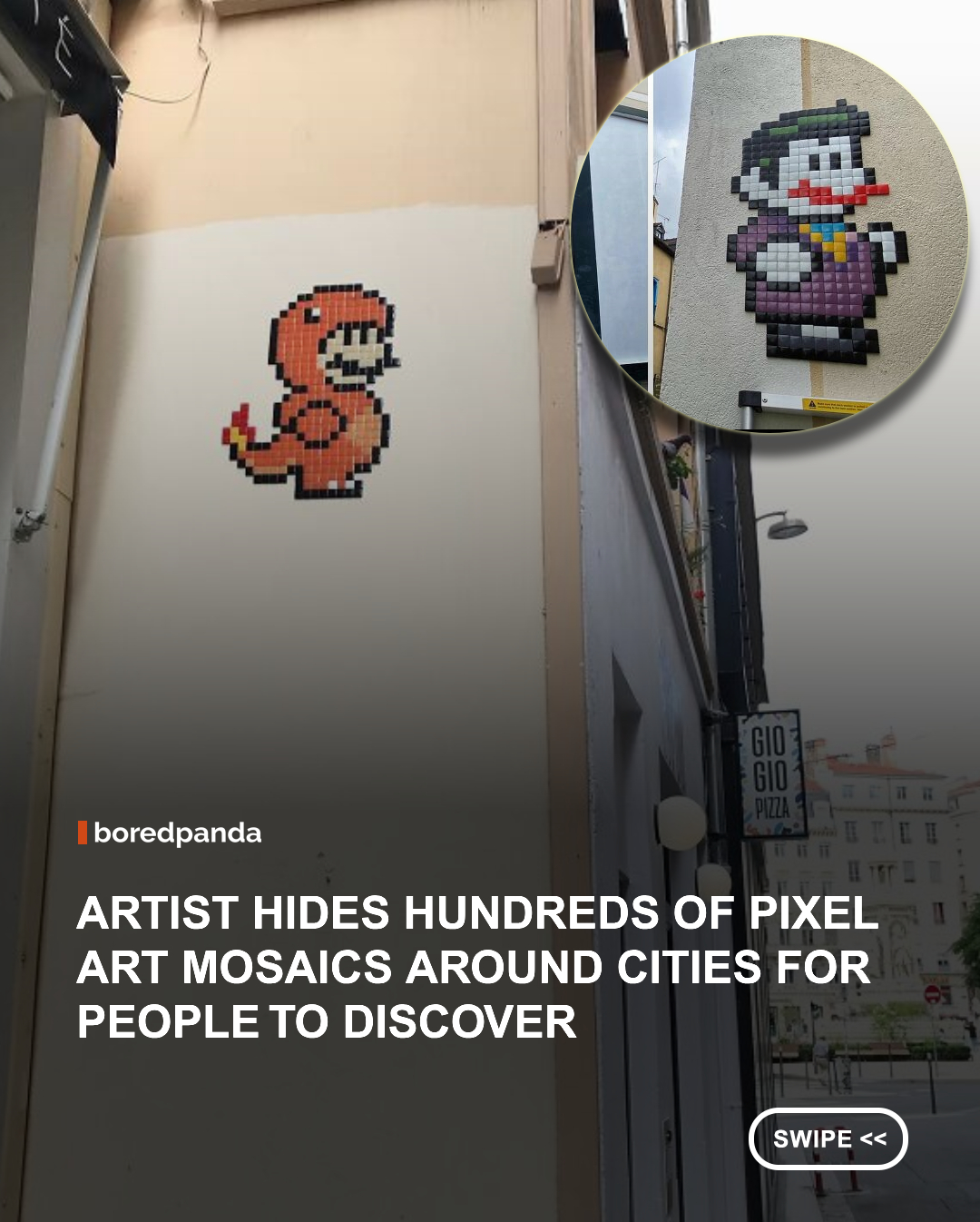 Street art often turns ordinary walls into something surprising, and the artist known as IN THE WOUP does exactly that with his playful mosaic creations. Based in Lyon, France, he has spent years transforming public spaces with colorful pixel-style artworks inspired by classic video games, pop culture, and childhood nostalgia.

Through his ongoing Mario Worldz Project, the artist imagines what would happen if iconic characters from different universes crossed paths with Mario, creating fun crossovers that blend gaming, movies, comics, and pop culture references.

Over the years, IN THE WOUP has installed hundreds of mosaics in cities across multiple countries, bringing these nostalgic pixel characters into the real world where passersby can unexpectedly stumble upon them.