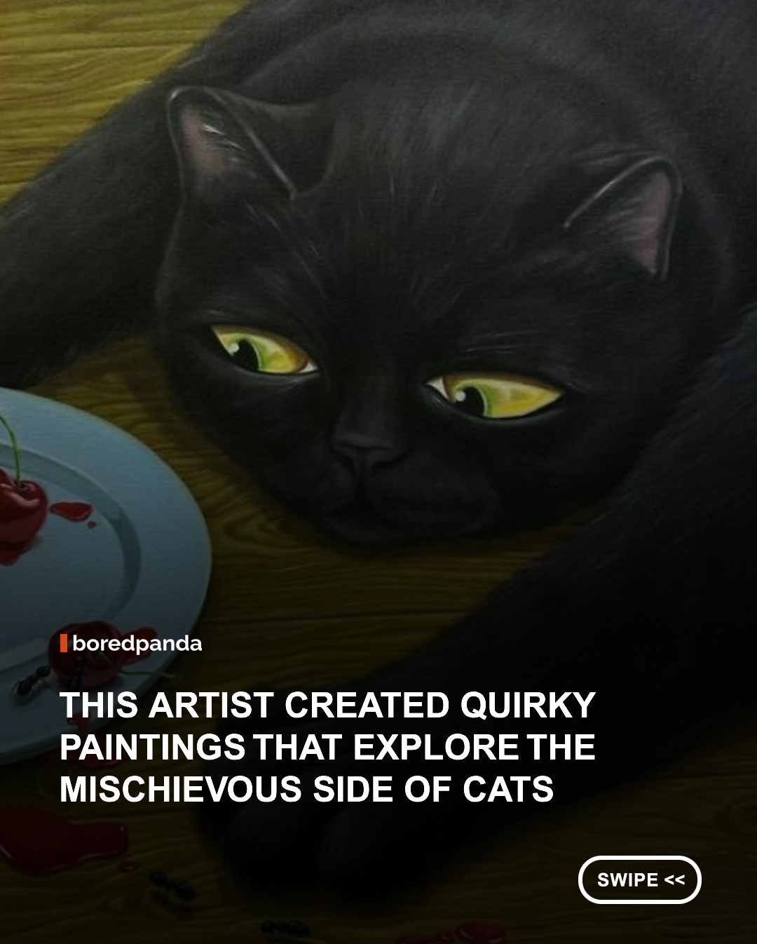 Cats have a talent for making perfectly ordinary moments feel slightly unpredictable. A quiet room, a carefully arranged table, or an otherwise polished still life can change completely when a paw appears from nowhere or a pair of yellow eyes emerges from behind a curtain. That tension between the familiar and the strange sits at the heart of London-based artist Minyoung Kim’s paintings, where black cats frequently appear as mysterious, mischievous characters. 
 
Kim’s fascination with cats comes partly from their contradictions: they are familiar and seemingly everywhere, yet can remain strangely unreadable. In her work, they are rarely just decorative subjects. A cat might reach for something it should not, hide behind an object, interrupt an otherwise composed scene, or appear only as a paw, tail, shadow, or pair of eyes  



#Art #painting #catpainting #MinyoungKim