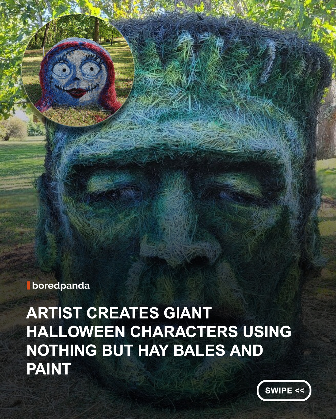 For years, Jean Marie Smith, also known as the “Hay Bale Lady,” has been creating large-scale hay bale art for a local nonprofit’s annual Halloween event. Her collection took her about two weeks to complete and features 17 new creations, including Kermit, Frankenstein’s Monster, Sally, SpongeBob SquarePants, Winnie the Pooh, Stitch, Dory, Hello Kitty, Spider-Man, and more. 👻



Smith primarily works with round hay bales, sometimes incorporating square ones, and transforms them through sculpting, painting, shading, and highlighting. The finished pieces are displayed outdoors for families attending the Halloween event, turning the hay bales into giant photo opportunities. 



What makes the project even more special is that Smith creates many of the sculptures with her grandchildren in mind. She says she hopes to keep making them for as long as she physically can, bringing new characters and plenty of smiles to the community each Halloween. ❤️



Apparently, hay bales have been severely underestimating their artistic potential all along. 🌾😂



#Halloween #HalloweenDecor #HayBaleArt #HayBaleSculpture