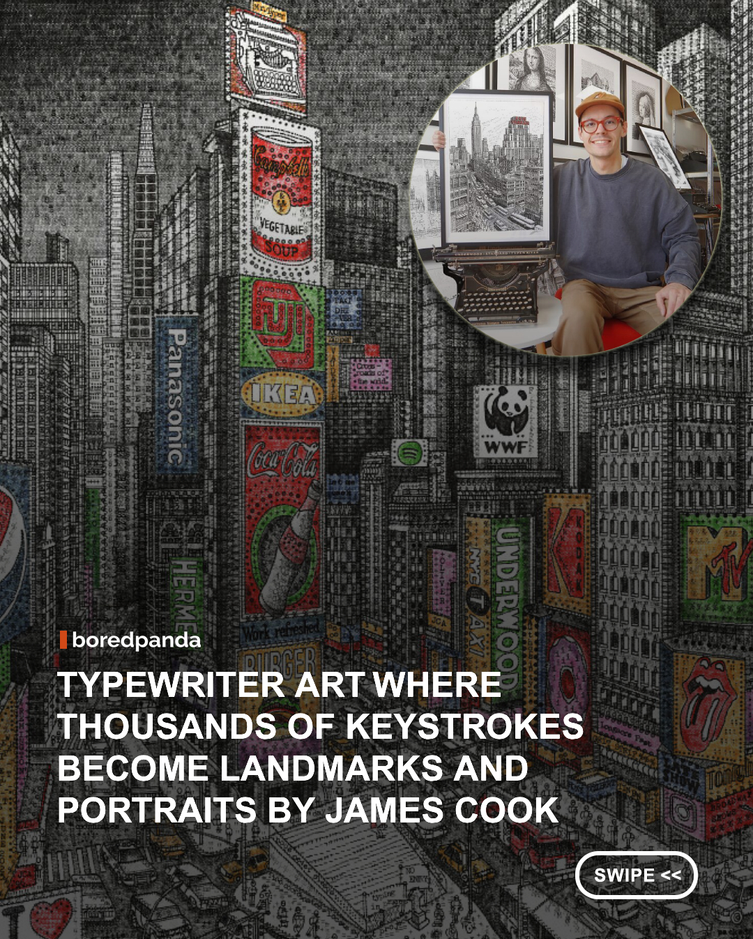 What if a typewriter could create art instead of just words?

London-based artist James Cook @jamescookartwork uses vintage typewriters to create detailed cityscapes, portraits, and illustrations entirely from letters, numbers, and punctuation marks. Since discovering typewriter art in 2014, he has created more than 350 artworks using over 100 vintage typewriters, with some pieces taking up to three months to complete.

Take a closer look at his intricate artworks and see how thousands of tiny characters can come together to create something remarkably detailed.

#Art #Jamescook #Typewriting 