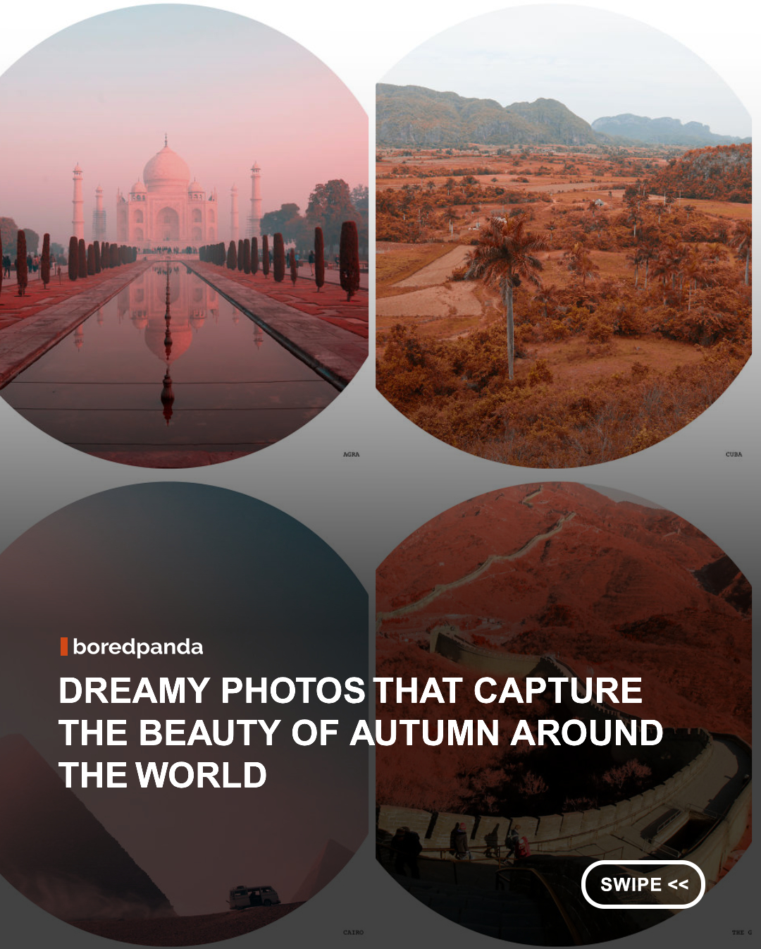 The Spanish photographer, Jorge Pozuelo @jorgepozuelo, took these beautiful autumn pictures while traveling through Morocco, Cuba, China and many other countries.

He was able to capture these dreamy autumn landscapes that show us the true beauty of this season. For him it represents a time of letting go and entering a new period.

So let these photos be a push to start making new plans for the year to come!