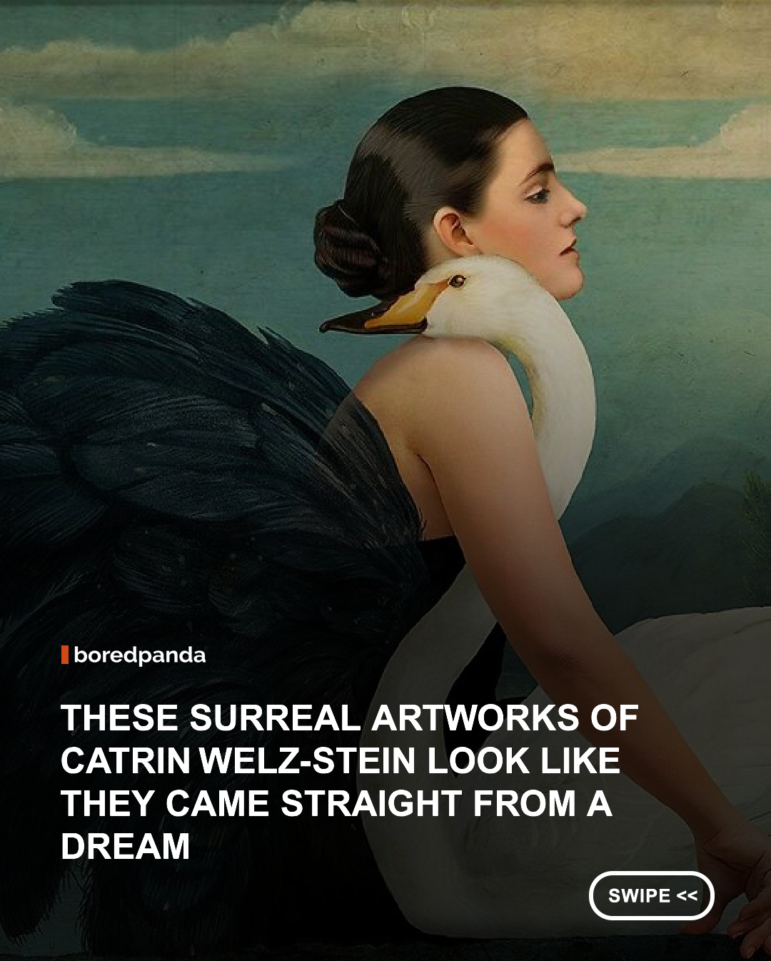Catrin Welz-Stein is a contemporary German artist who combines digital collage and traditional painting to create surreal, dreamlike compositions that exist somewhere between reality and imagination.

Working with vintage illustrations, found imagery, and acrylics on canvas, paper, and wood, Catrin transforms individual elements into new worlds.

Thanks to her ongoing creative journey, a rich collection of surreal, dreamlike art pieces has bloomed. And you can now dive into the artist’s creative process, from selecting vintage elements and crafting digital sketches in Photoshop to completing the final painting entirely by hand.