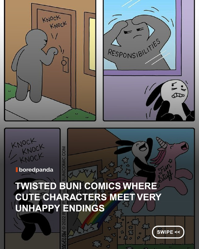 Unicorns are supposed to come with rainbows, sparkles, and happily-ever-afters.In Ryan Pagelow's Buni, the pink unicorn trades all of that for something far more mischievous. Pagelow, a Chicago-based cartoonist whose work has also appeared in Mad magazine, created Buni in 2009 for Amazon's Comic Strip Superstar contest, sketching it out in just three weeks. 